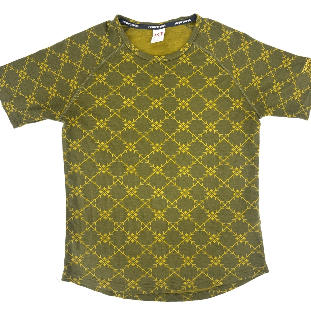 Kari Traa T-shirt Short Sleeve Base Layer Shirt Green Yellow Logo Top Womens S